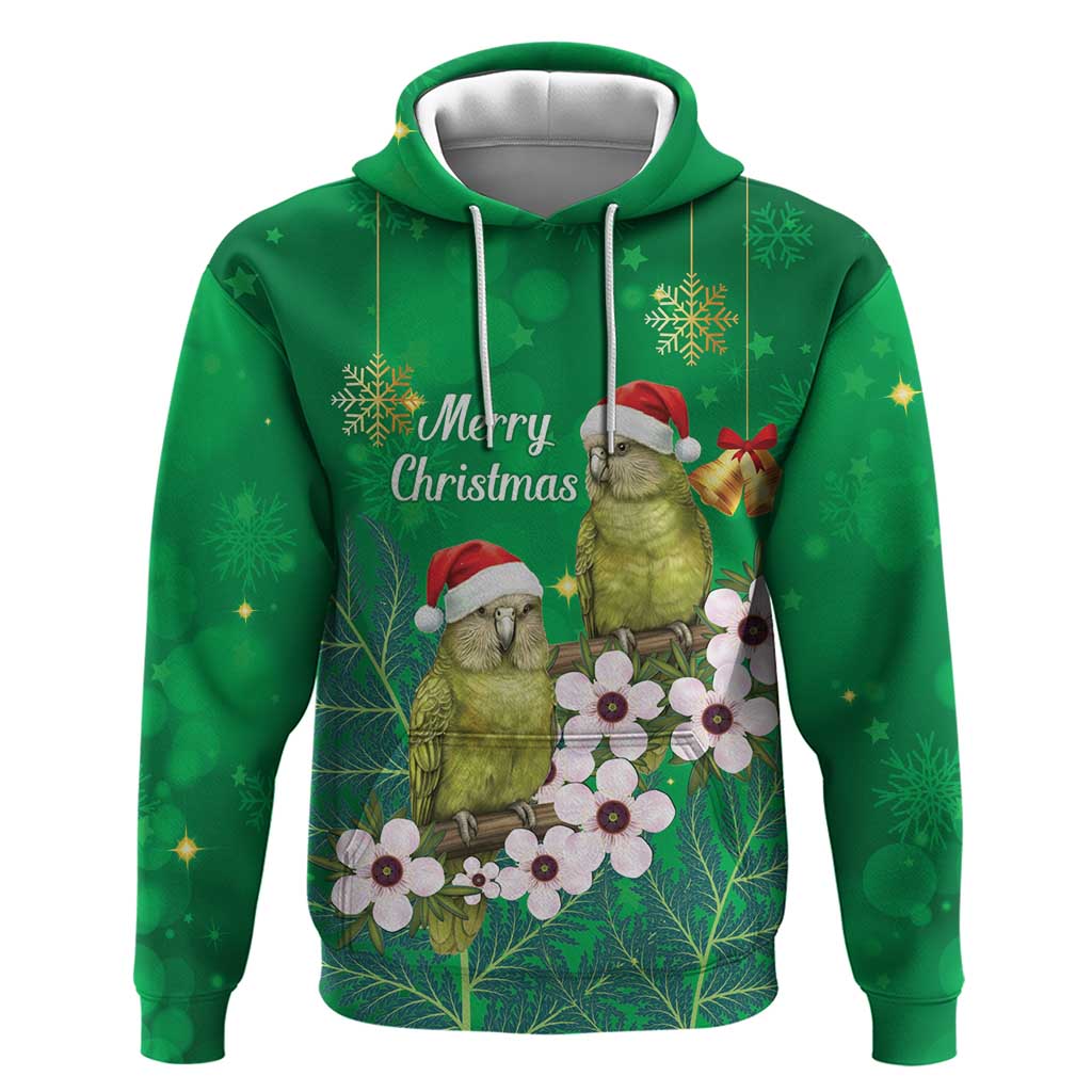 New Zealand Kakapo Christmas Hoodie Owl Parrot Santa Sliver Fern Manuka - Green LT14 Pullover Hoodie Green - Polynesian Pride