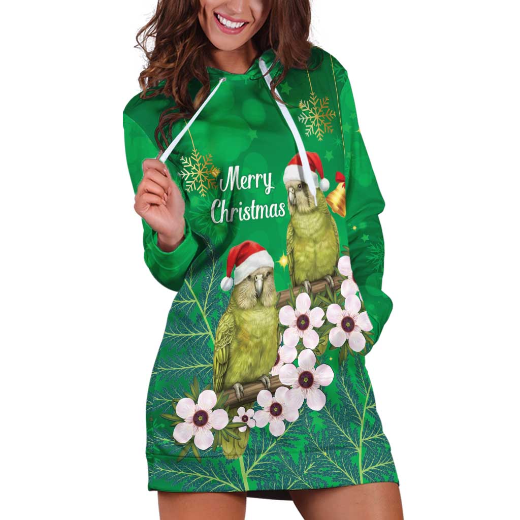 New Zealand Kakapo Christmas Hoodie Dress Owl Parrot Santa Sliver Fern Manuka - Green LT14 Green - Polynesian Pride