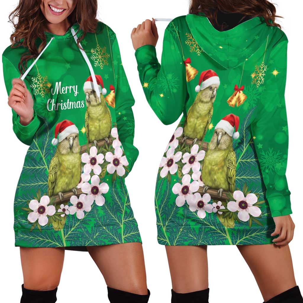New Zealand Kakapo Christmas Hoodie Dress Owl Parrot Santa Sliver Fern Manuka - Green LT14 - Polynesian Pride