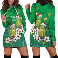 New Zealand Kakapo Christmas Hoodie Dress Owl Parrot Santa Sliver Fern Manuka - Green LT14 - Polynesian Pride