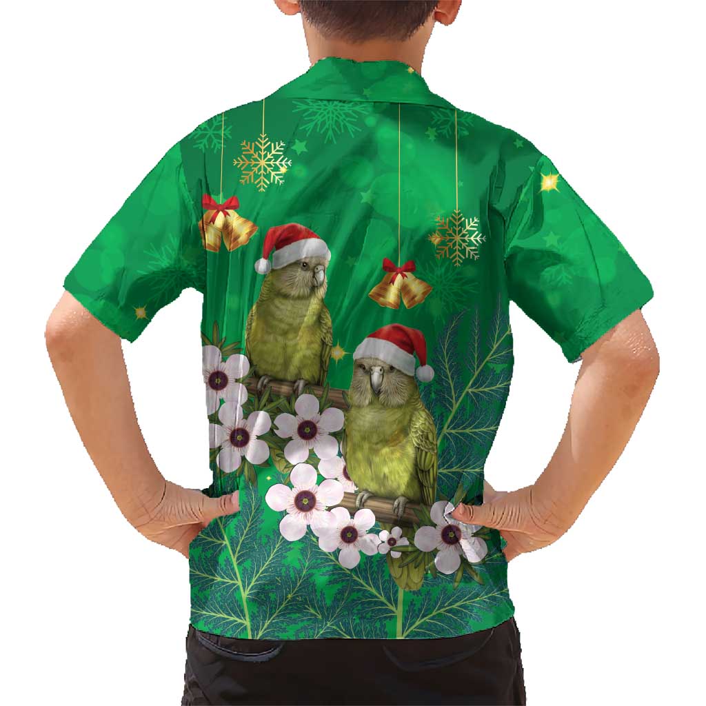 New Zealand Kakapo Christmas Kid Hawaiian Shirt Owl Parrot Santa Sliver Fern Manuka - Green LT14 - Polynesian Pride