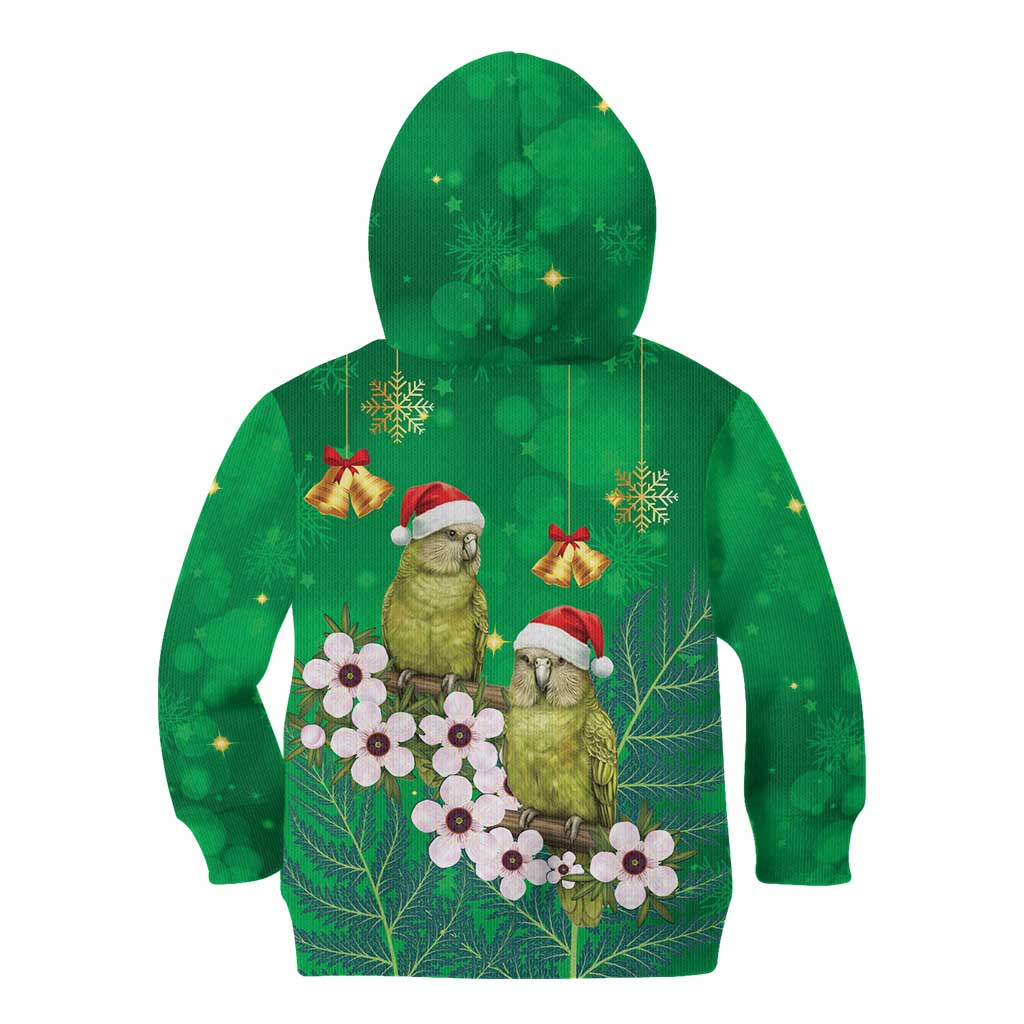 New Zealand Kakapo Christmas Kid Hoodie Owl Parrot Santa Sliver Fern Manuka - Green - Polynesian Pride