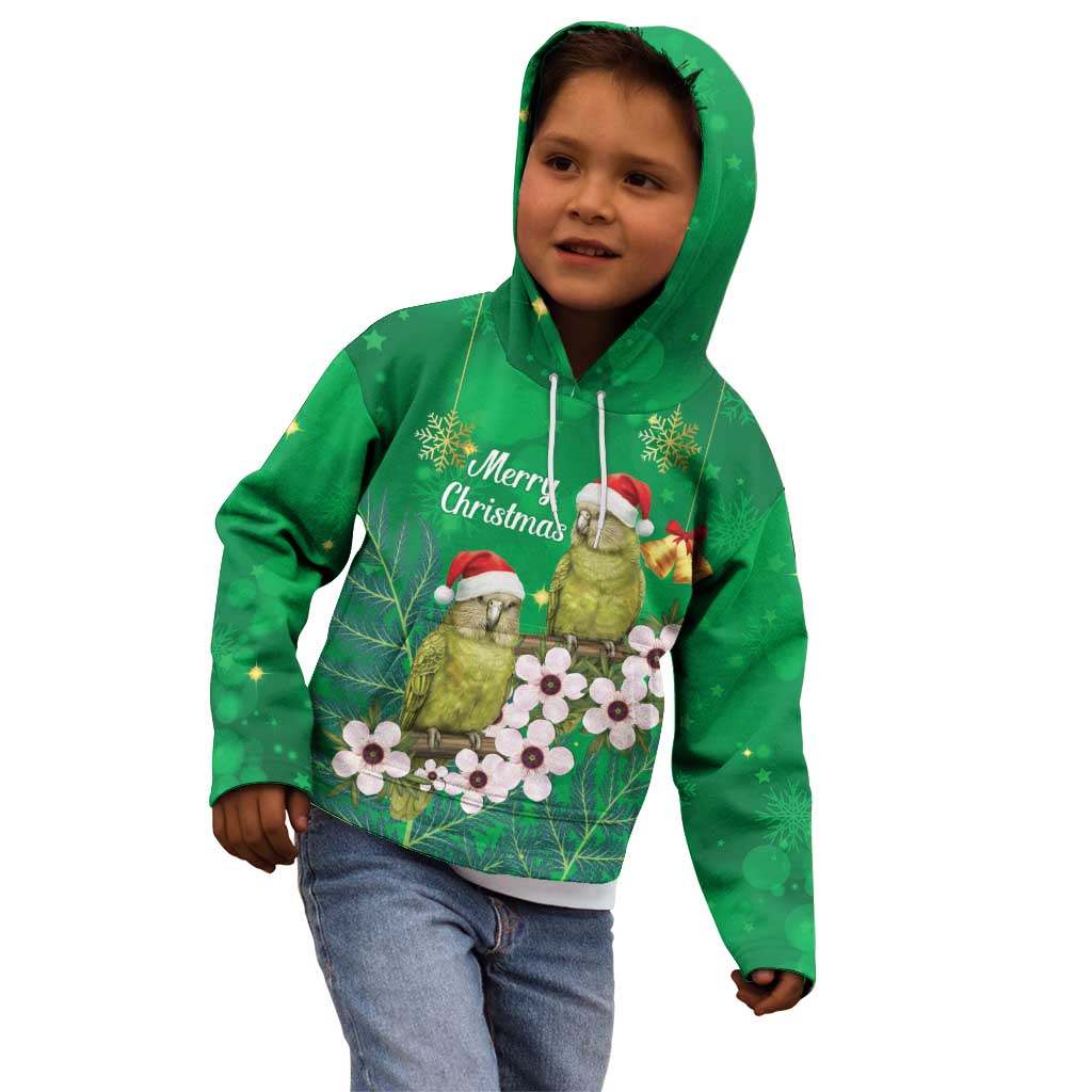 New Zealand Kakapo Christmas Kid Hoodie Owl Parrot Santa Sliver Fern Manuka - Green - Polynesian Pride