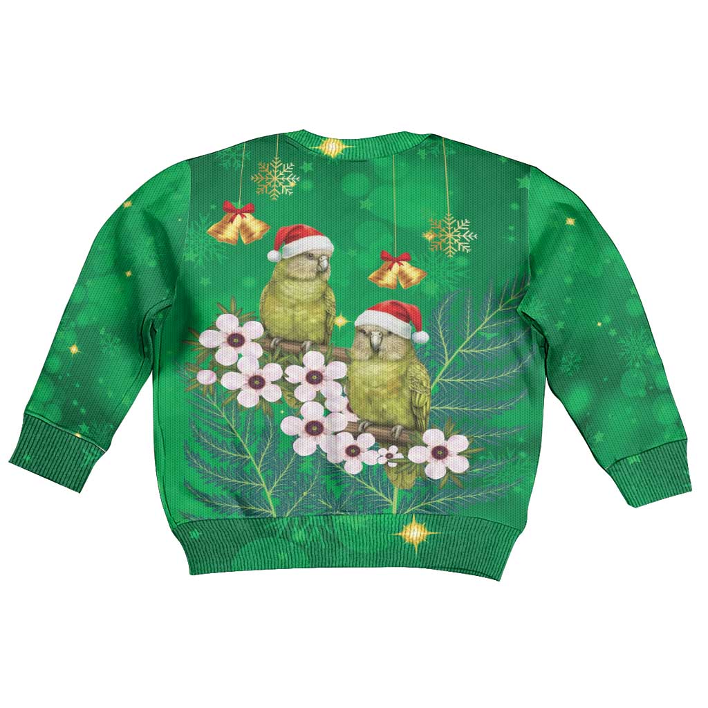 New Zealand Kakapo Christmas Kid Ugly Christmas Sweater Owl Parrot Santa Sliver Fern Manuka - Green LT14 - Polynesian Pride