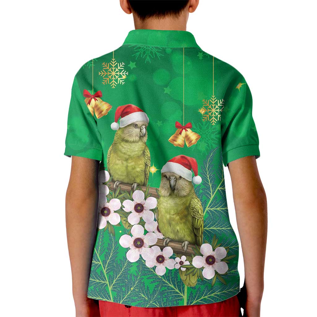 New Zealand Kakapo Christmas Kid Polo Shirt Owl Parrot Santa Sliver Fern Manuka - Green LT14 - Polynesian Pride