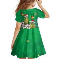 New Zealand Kakapo Christmas Kid Short Sleeve Dress Owl Parrot Santa Sliver Fern Manuka - Green LT14 - Polynesian Pride