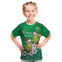 New Zealand Kakapo Christmas Kid T Shirt Owl Parrot Santa Sliver Fern Manuka - Green LT14 Green - Polynesian Pride