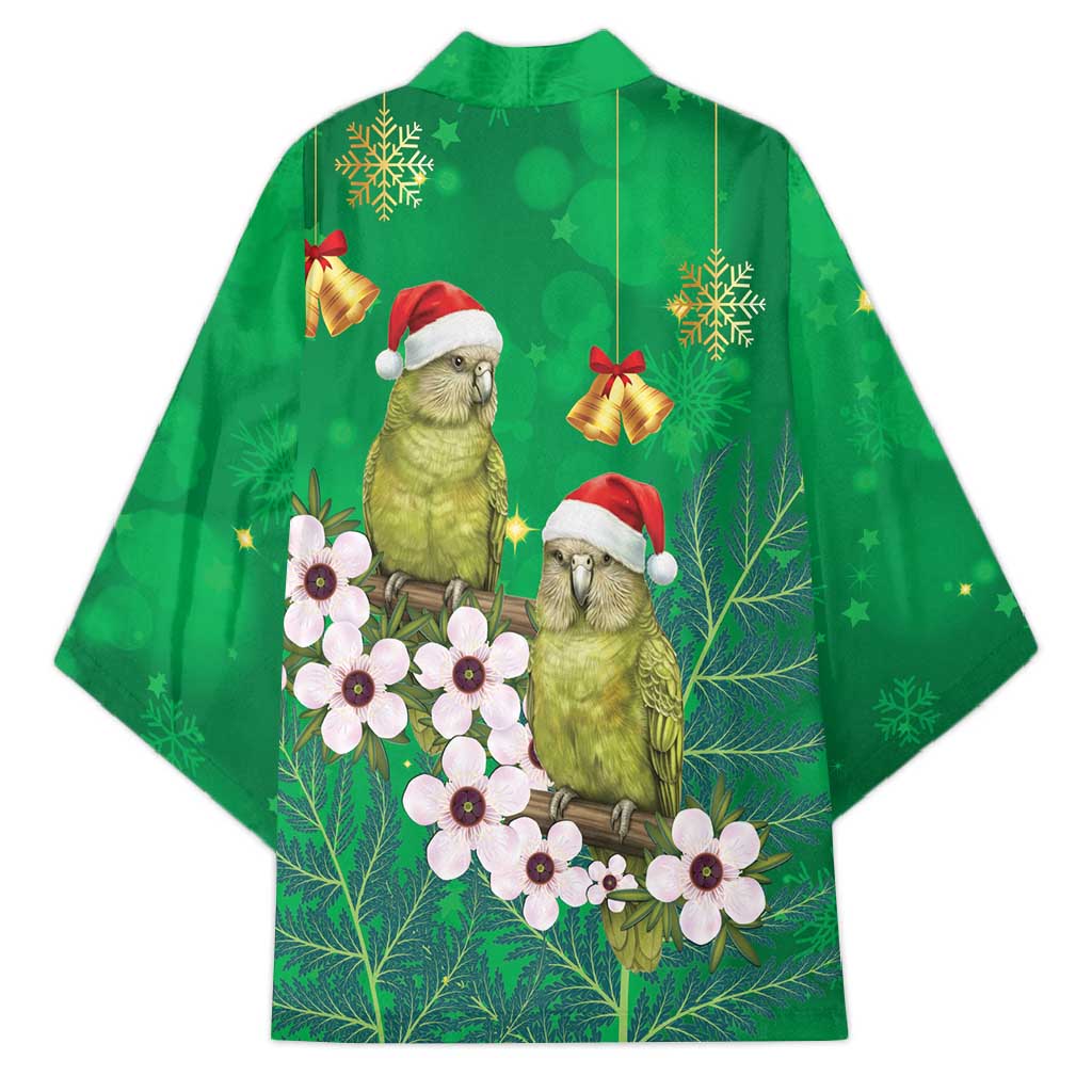 New Zealand Kakapo Christmas Kimono Owl Parrot Santa Sliver Fern Manuka - Green LT14 - Polynesian Pride