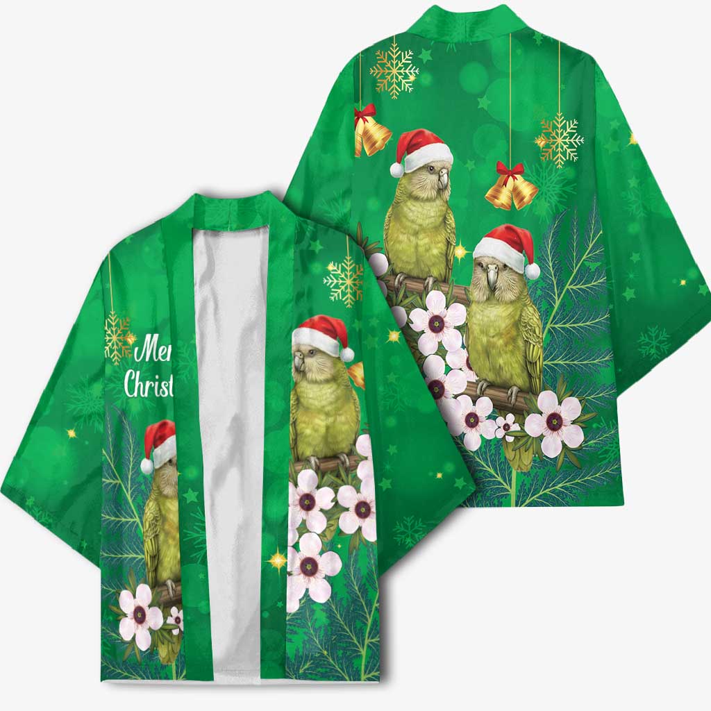 New Zealand Kakapo Christmas Kimono Owl Parrot Santa Sliver Fern Manuka - Green LT14 - Polynesian Pride