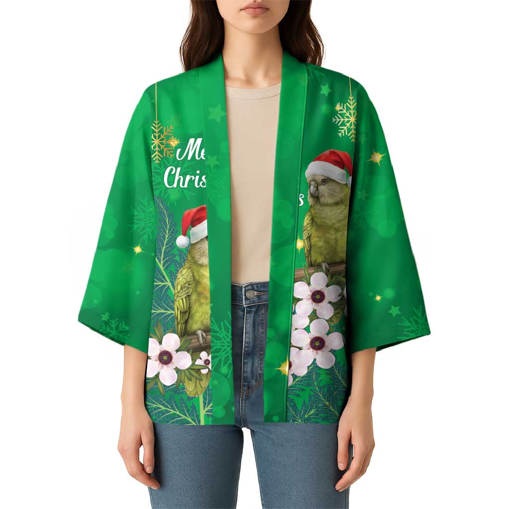 New Zealand Kakapo Christmas Kimono Owl Parrot Santa Sliver Fern Manuka - Green LT14 - Polynesian Pride