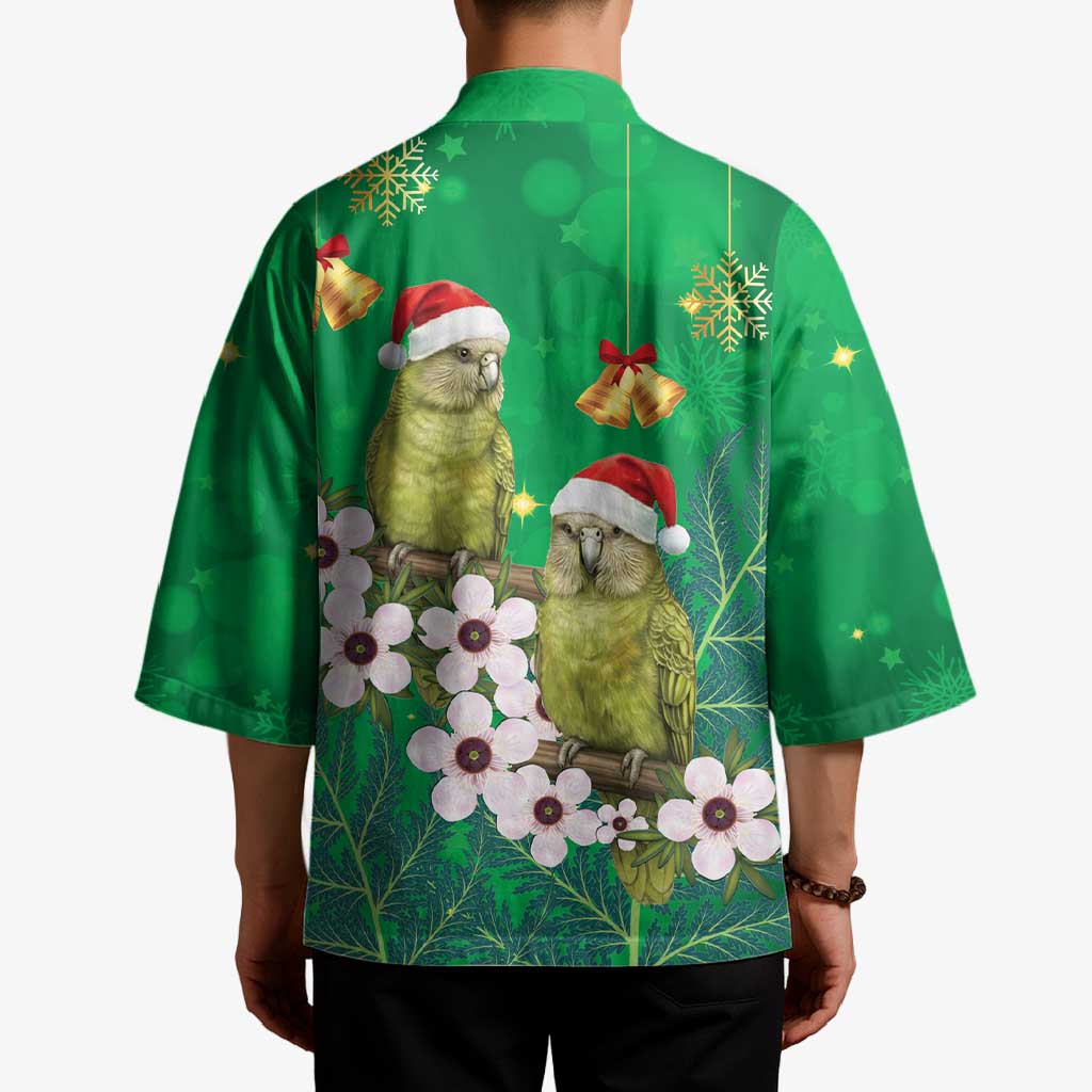 New Zealand Kakapo Christmas Kimono Owl Parrot Santa Sliver Fern Manuka - Green LT14 - Polynesian Pride