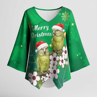 New Zealand Kakapo Christmas Kimono Sleeve Blouse Owl Parrot Santa Sliver Fern Manuka - Green LT14 Female Green - Polynesian Pride