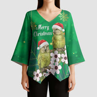 New Zealand Kakapo Christmas Kimono Sleeve Blouse Owl Parrot Santa Sliver Fern Manuka - Green LT14 - Polynesian Pride