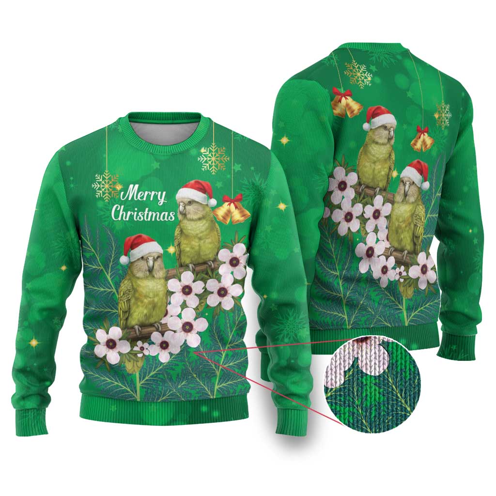 New Zealand Kakapo Christmas Ugly Christmas Sweater Owl Parrot Santa Sliver Fern Manuka - Green LT14 Green - Polynesian Pride