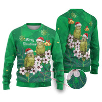 New Zealand Kakapo Christmas Ugly Christmas Sweater Owl Parrot Santa Sliver Fern Manuka - Green LT14 Green - Polynesian Pride