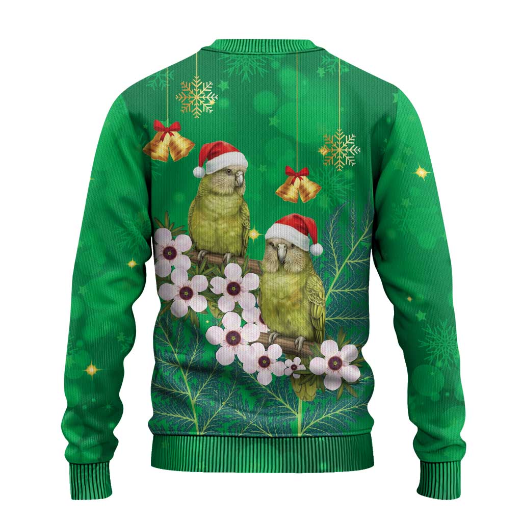 New Zealand Kakapo Christmas Ugly Christmas Sweater Owl Parrot Santa Sliver Fern Manuka - Green LT14 - Polynesian Pride