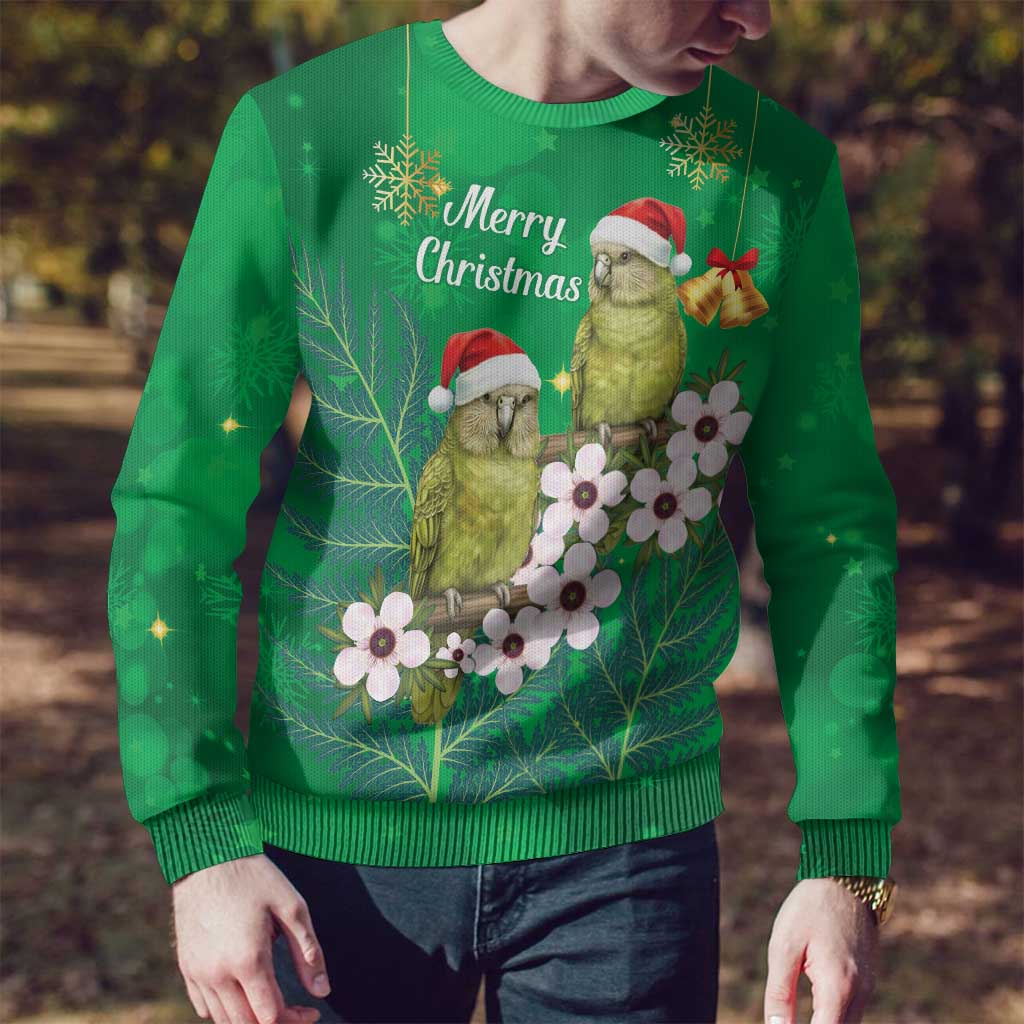 New Zealand Kakapo Christmas Ugly Christmas Sweater Owl Parrot Santa Sliver Fern Manuka - Green LT14 - Polynesian Pride