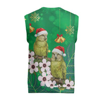New Zealand Kakapo Christmas Knitted V-Neck Vest Owl Parrot Santa Sliver Fern Manuka - Green LT14 - Polynesian Pride