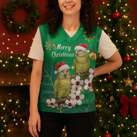 New Zealand Kakapo Christmas Knitted V-Neck Vest Owl Parrot Santa Sliver Fern Manuka - Green LT14 - Polynesian Pride