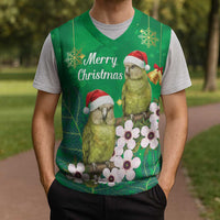 New Zealand Kakapo Christmas Knitted V-Neck Vest Owl Parrot Santa Sliver Fern Manuka - Green LT14 - Polynesian Pride