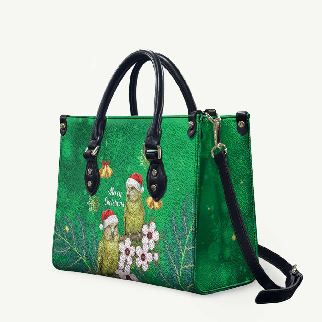 New Zealand Kakapo Christmas Leather Bag Owl Parrot Santa Sliver Fern Manuka - Green LT14 Green - Polynesian Pride