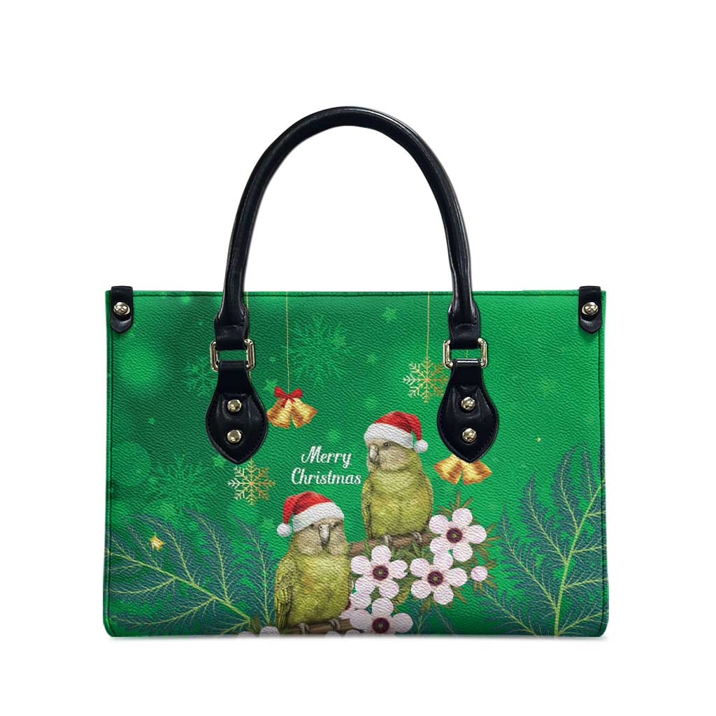 New Zealand Kakapo Christmas Leather Bag Owl Parrot Santa Sliver Fern Manuka - Green LT14 - Polynesian Pride