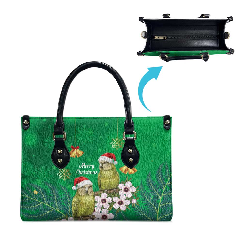 New Zealand Kakapo Christmas Leather Bag Owl Parrot Santa Sliver Fern Manuka - Green LT14 - Polynesian Pride