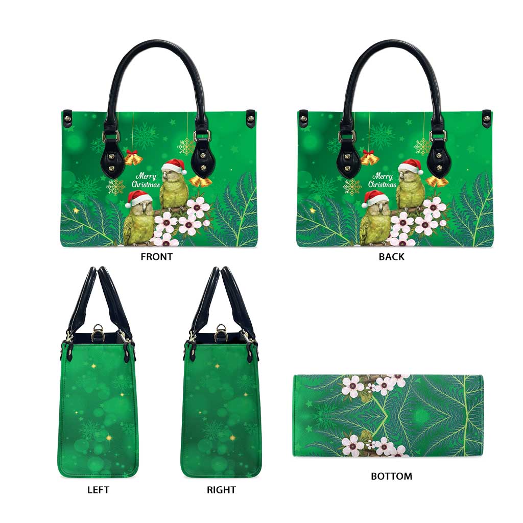 New Zealand Kakapo Christmas Leather Bag Owl Parrot Santa Sliver Fern Manuka - Green LT14 - Polynesian Pride
