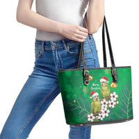New Zealand Kakapo Christmas Leather Tote Bag Owl Parrot Santa Sliver Fern Manuka - Green LT14 - Polynesian Pride