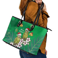New Zealand Kakapo Christmas Leather Tote Bag Owl Parrot Santa Sliver Fern Manuka - Green LT14 - Polynesian Pride
