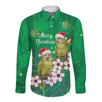 New Zealand Kakapo Christmas Long Sleeve Button Shirt Owl Parrot Santa Sliver Fern Manuka - Green LT14 Unisex Green - Polynesian Pride