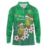 New Zealand Kakapo Christmas Long Sleeve Polo Shirt Owl Parrot Santa Sliver Fern Manuka - Green LT14 Green - Polynesian Pride