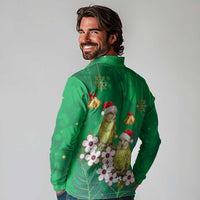 New Zealand Kakapo Christmas Long Sleeve Polo Shirt Owl Parrot Santa Sliver Fern Manuka - Green LT14 - Polynesian Pride