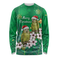 New Zealand Kakapo Christmas Long Sleeve Shirt Owl Parrot Santa Sliver Fern Manuka - Green LT14 Unisex Green - Polynesian Pride