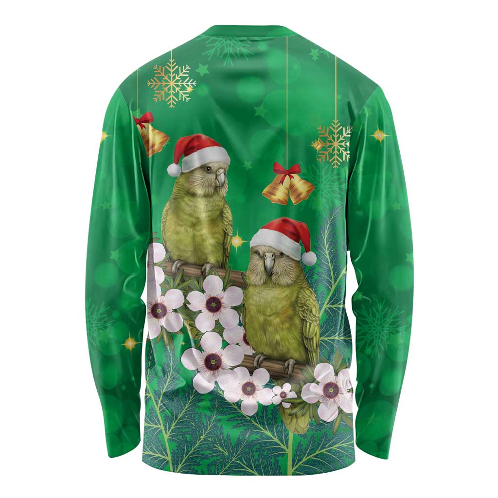 New Zealand Kakapo Christmas Long Sleeve Shirt Owl Parrot Santa Sliver Fern Manuka - Green LT14 - Polynesian Pride