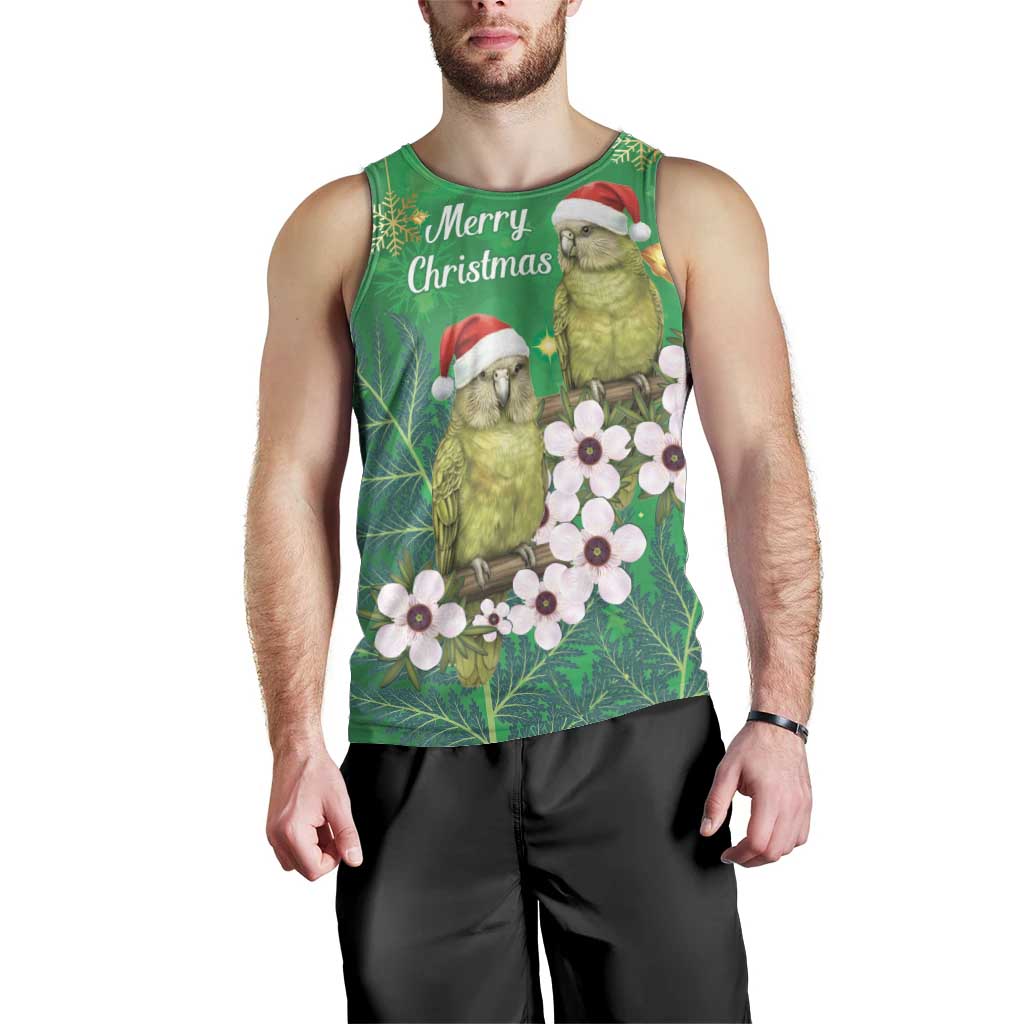 New Zealand Kakapo Christmas Men Tank Top Owl Parrot Santa Sliver Fern Manuka - Green LT14 - Polynesian Pride