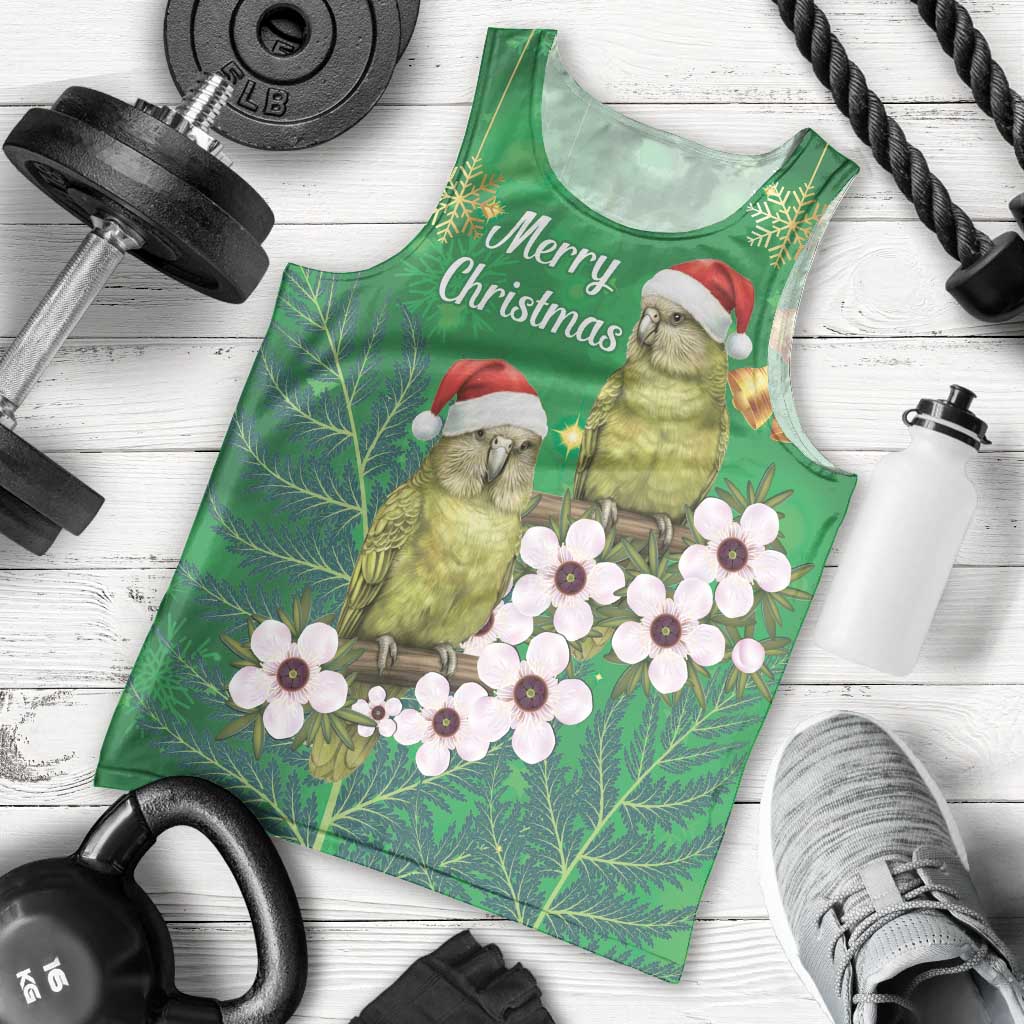 New Zealand Kakapo Christmas Men Tank Top Owl Parrot Santa Sliver Fern Manuka - Green LT14 - Polynesian Pride