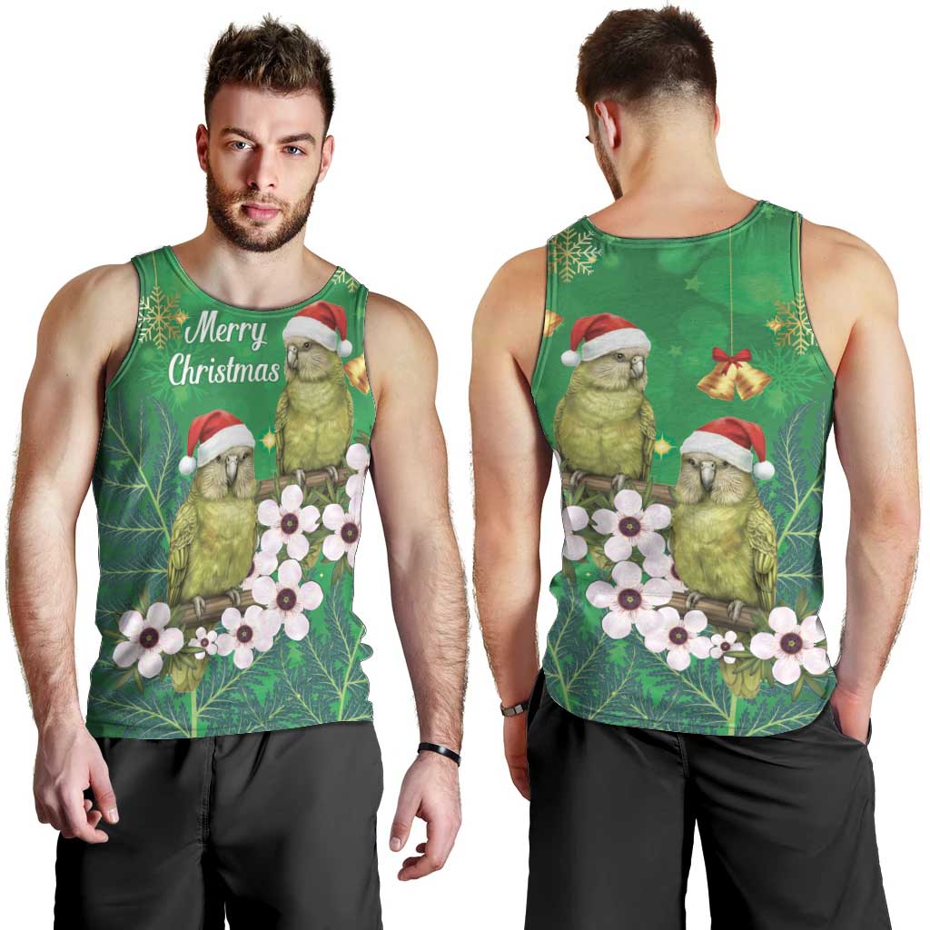New Zealand Kakapo Christmas Men Tank Top Owl Parrot Santa Sliver Fern Manuka - Green LT14 - Polynesian Pride