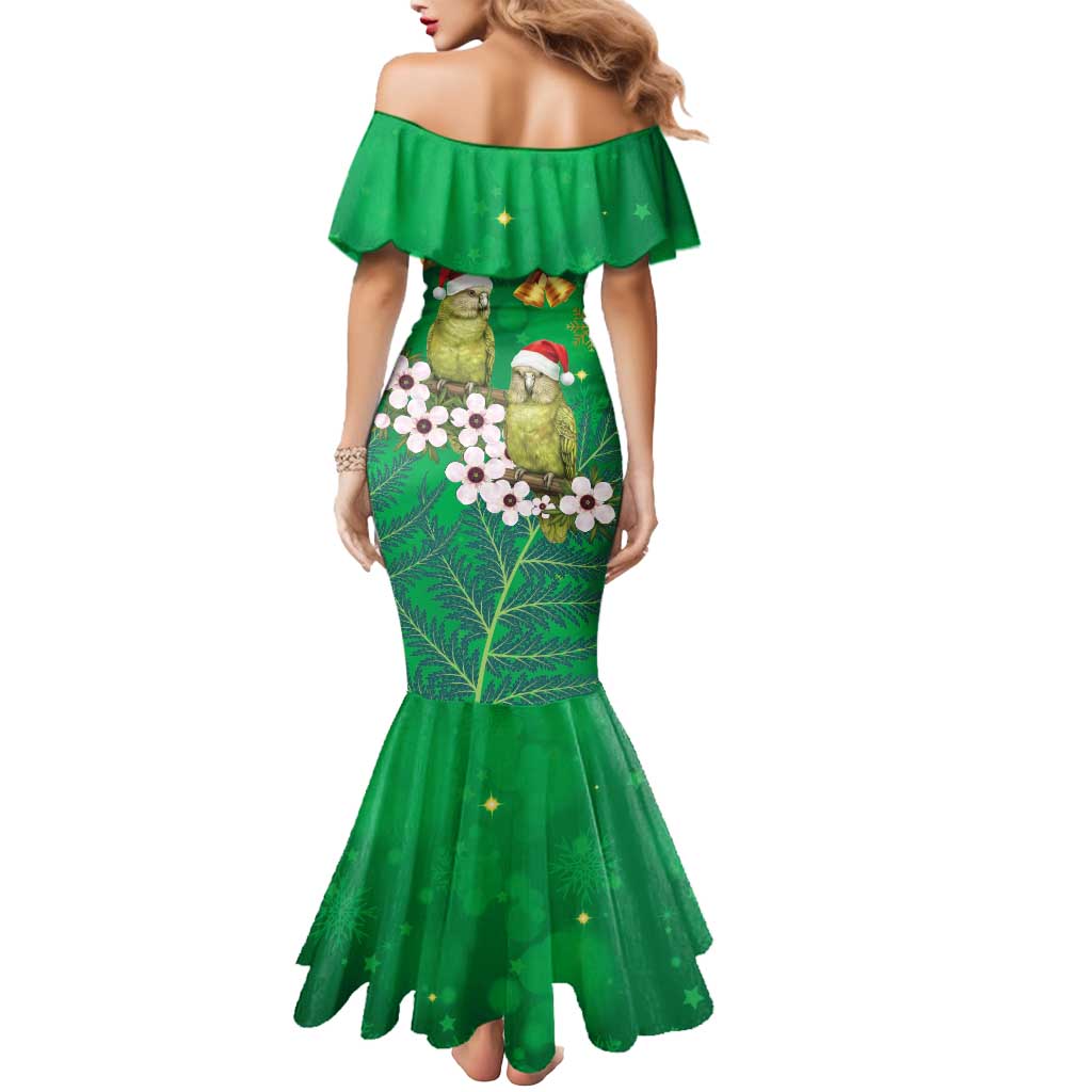 New Zealand Kakapo Christmas Mermaid Dress Owl Parrot Santa Sliver Fern Manuka - Green LT14 - Polynesian Pride