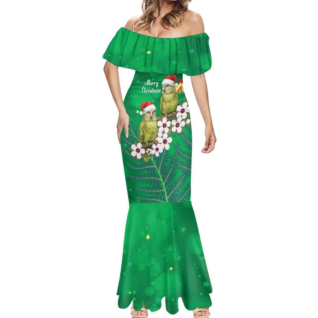 New Zealand Kakapo Christmas Mermaid Dress Owl Parrot Santa Sliver Fern Manuka - Green LT14 - Polynesian Pride