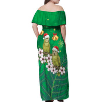 New Zealand Kakapo Christmas Off Shoulder Maxi Dress Owl Parrot Santa Sliver Fern Manuka - Green LT14 - Polynesian Pride