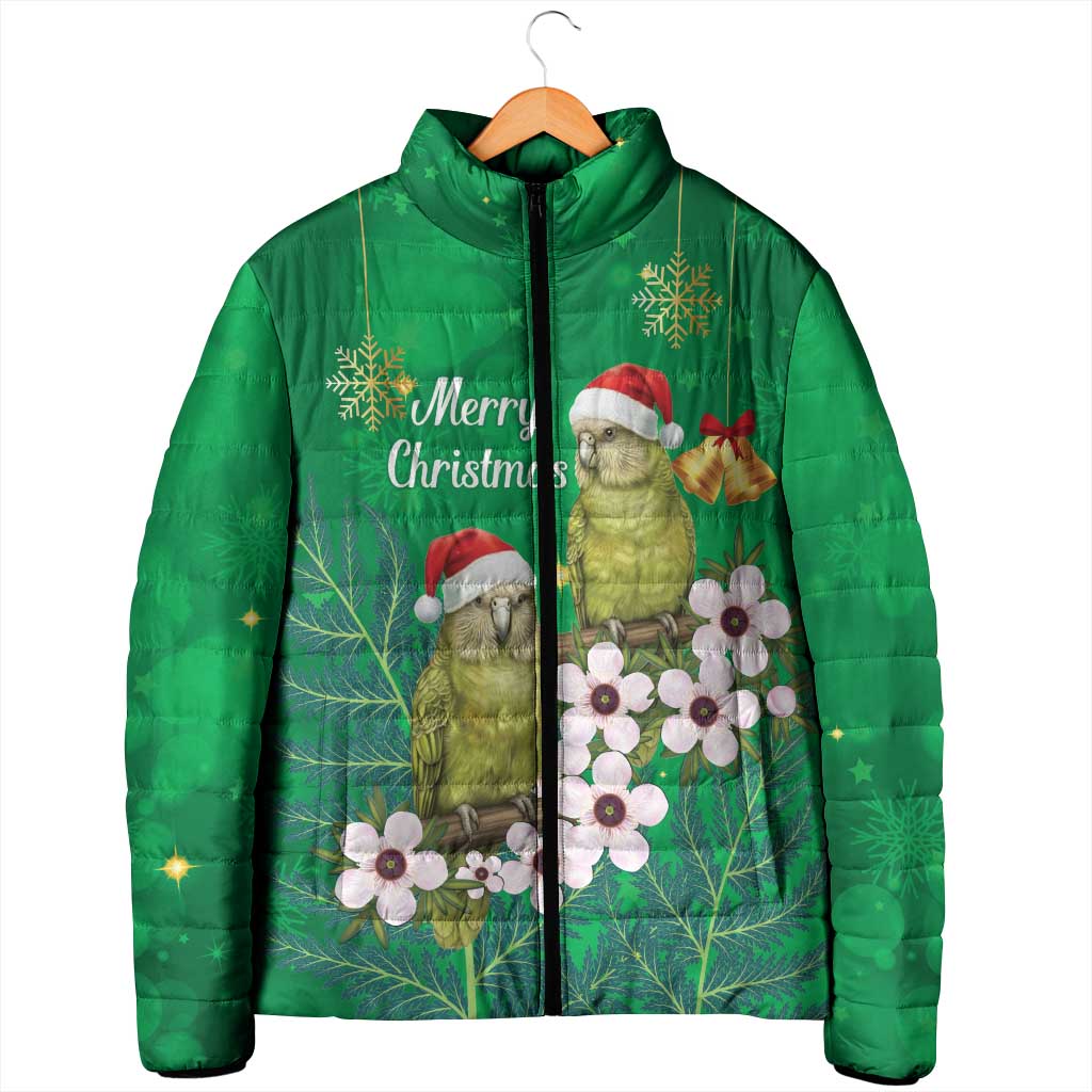 New Zealand Kakapo Christmas Padded Jacket Owl Parrot Santa Sliver Fern Manuka - Green LT14 - Polynesian Pride