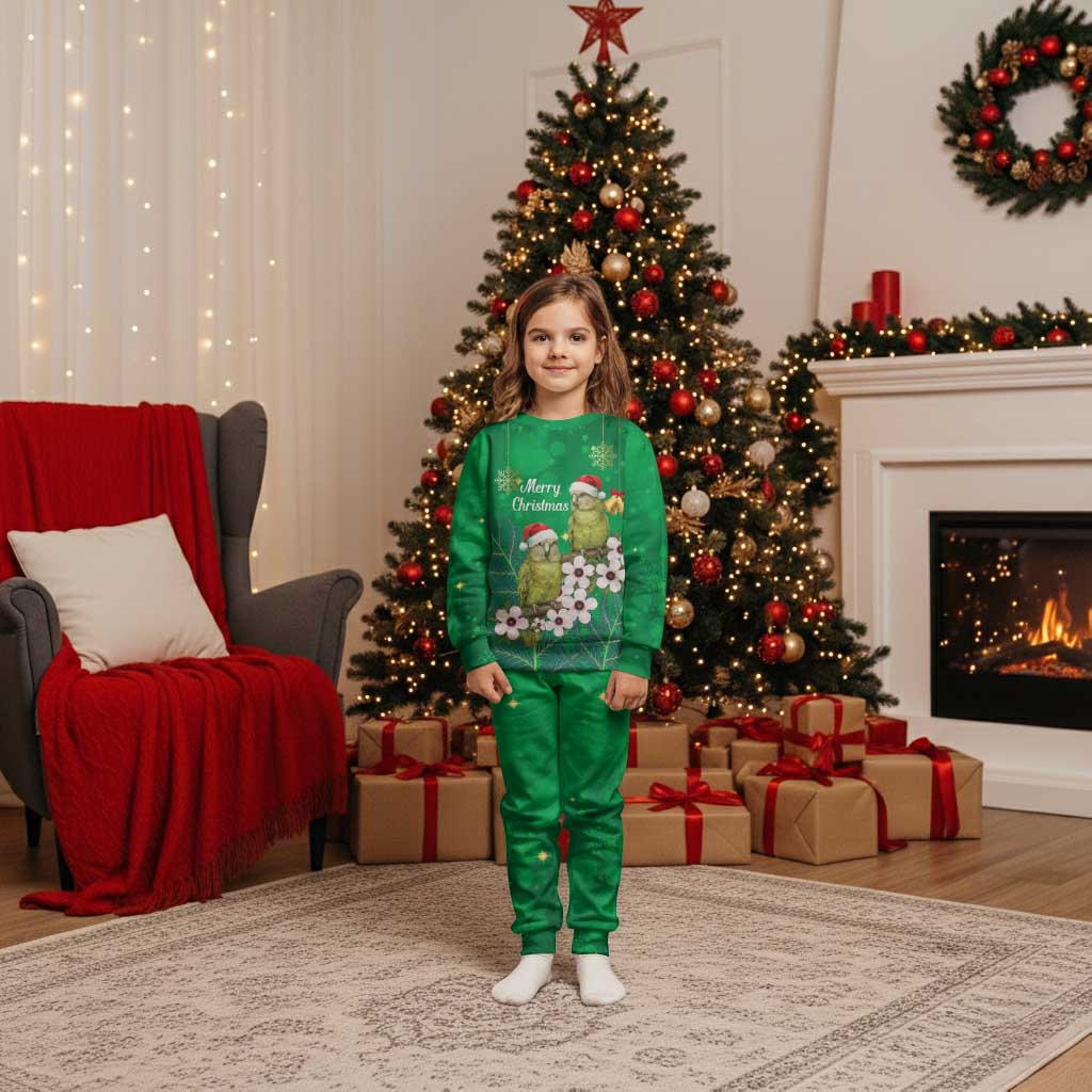 New Zealand Kakapo Christmas Pajama Set Owl Parrot Santa Sliver Fern Manuka - Green LT14 Kid Green - Polynesian Pride