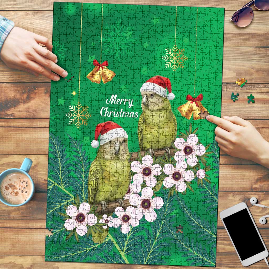 New Zealand Kakapo Christmas Puzzle Owl Parrot Santa Sliver Fern Manuka - Green LT14 Green - Polynesian Pride