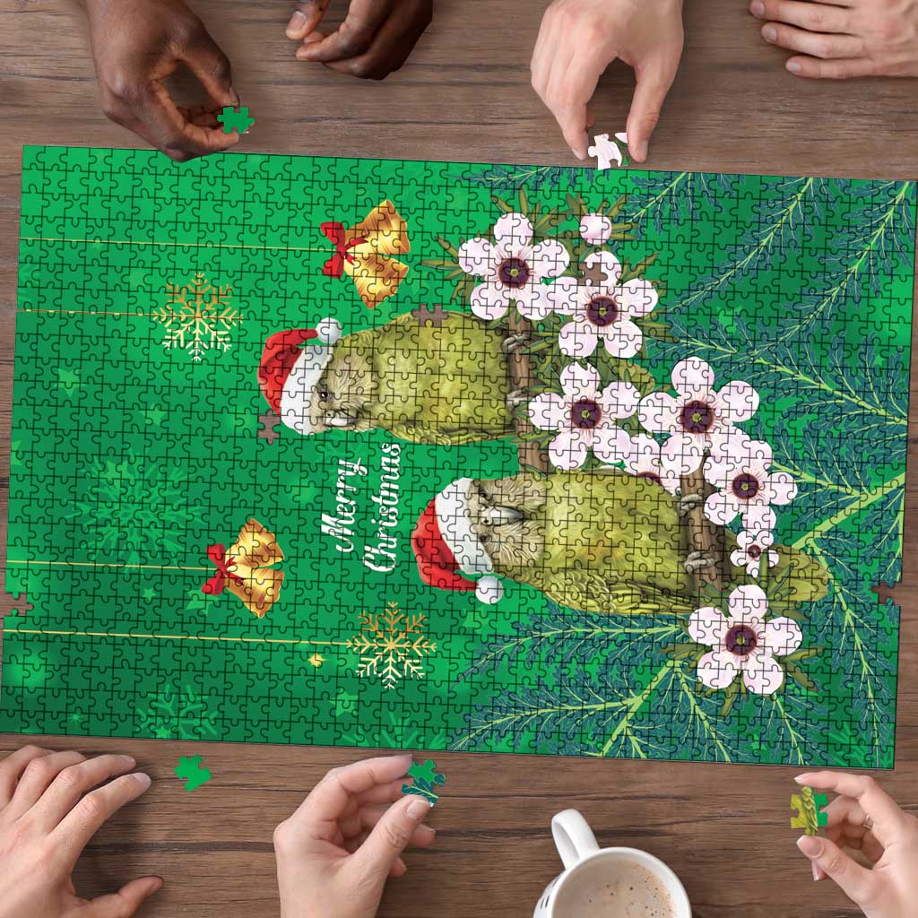 New Zealand Kakapo Christmas Puzzle Owl Parrot Santa Sliver Fern Manuka - Green LT14 - Polynesian Pride