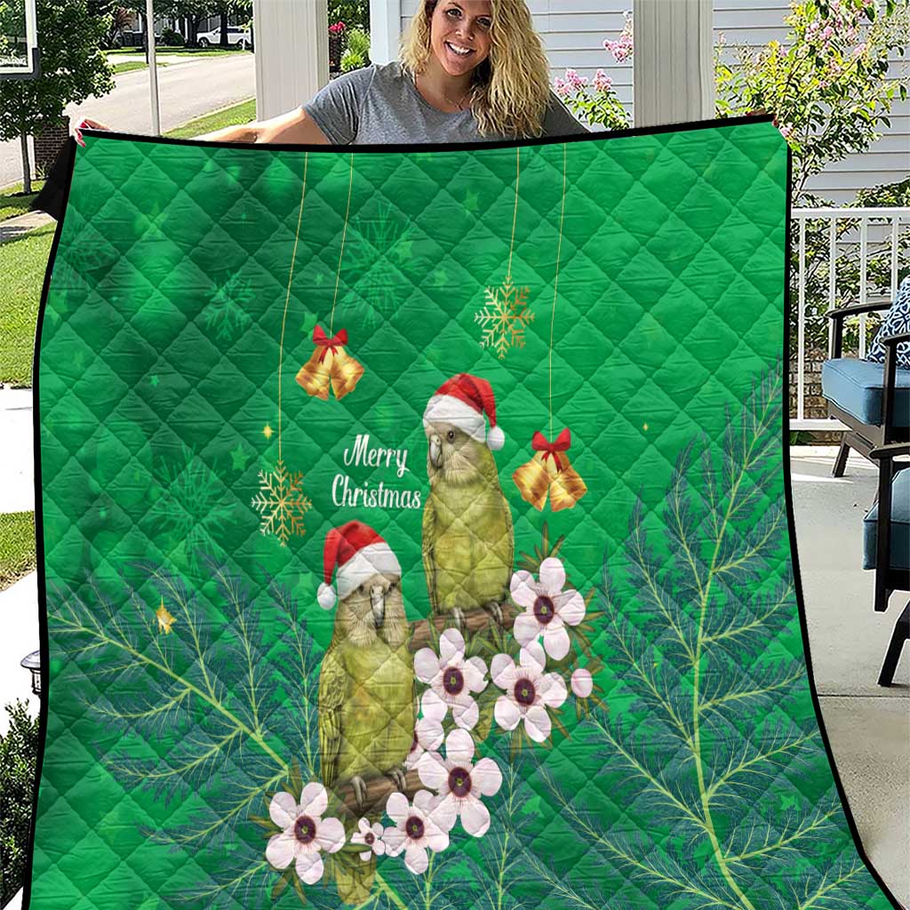 New Zealand Kakapo Christmas Quilt Owl Parrot Santa Sliver Fern Manuka - Green LT14 Green - Polynesian Pride