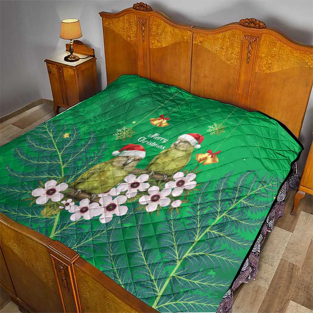 New Zealand Kakapo Christmas Quilt Owl Parrot Santa Sliver Fern Manuka - Green LT14 - Polynesian Pride