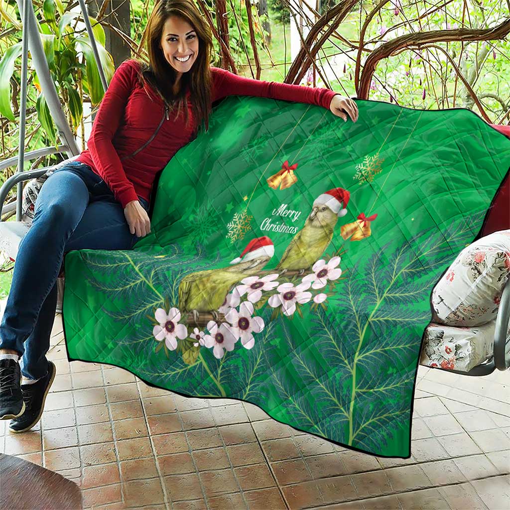 New Zealand Kakapo Christmas Quilt Owl Parrot Santa Sliver Fern Manuka - Green LT14 - Polynesian Pride