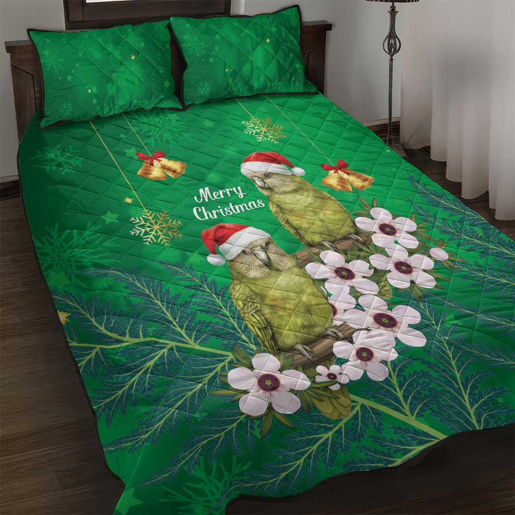 New Zealand Kakapo Christmas Quilt Bed Set Owl Parrot Santa Sliver Fern Manuka - Green LT14 Green - Polynesian Pride