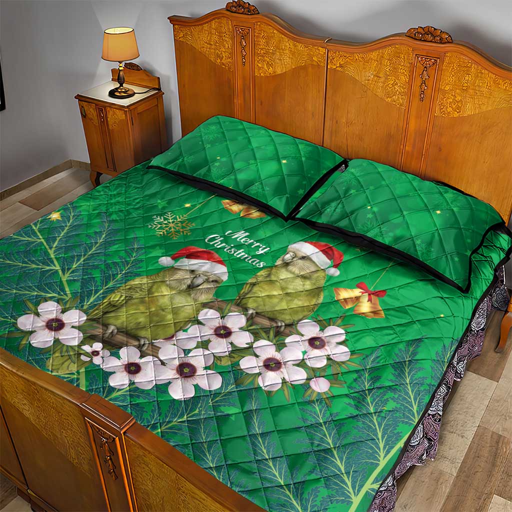 New Zealand Kakapo Christmas Quilt Bed Set Owl Parrot Santa Sliver Fern Manuka - Green LT14 - Polynesian Pride